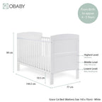 Obaby Grace Cot Bed, Cot Top Changer + Fibre Mattress - White