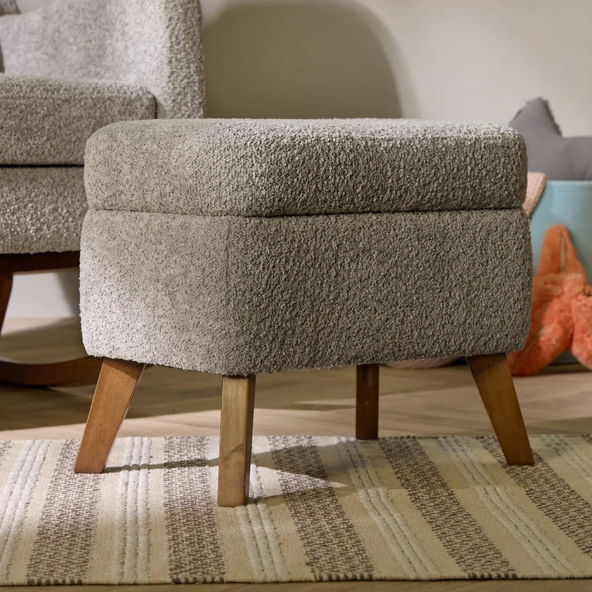Tutti Bambini Harper Wingback Rocking Chair & Footstool - Teddy Cloud Grey
