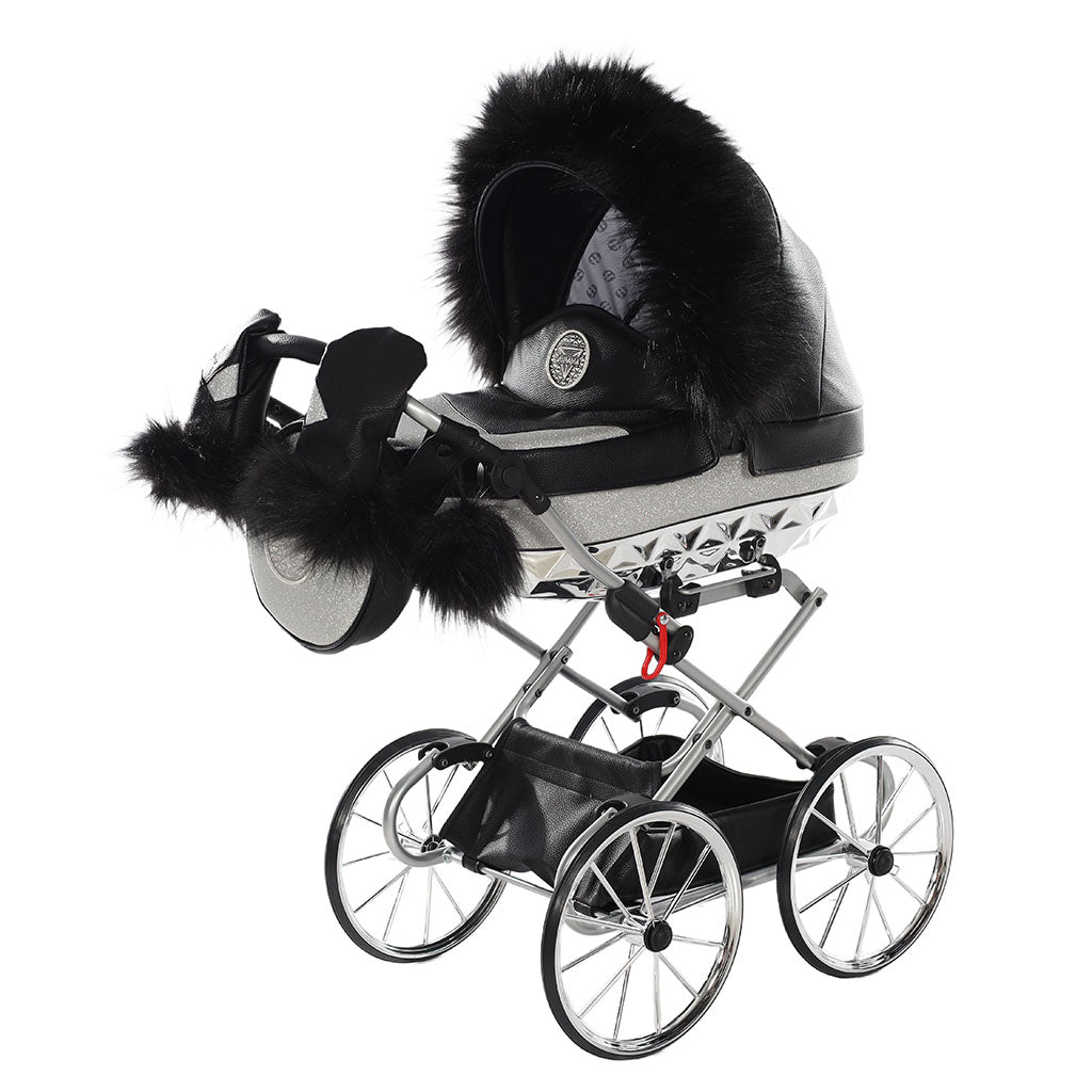 Junama Handcraft Glitter Black Silver Doll's Pram
