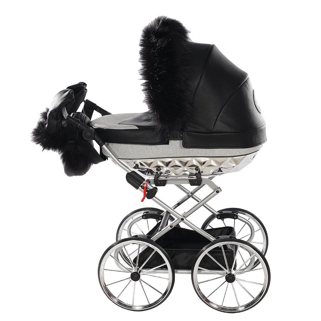 Junama Handcraft Glitter Black Silver Doll's Pram