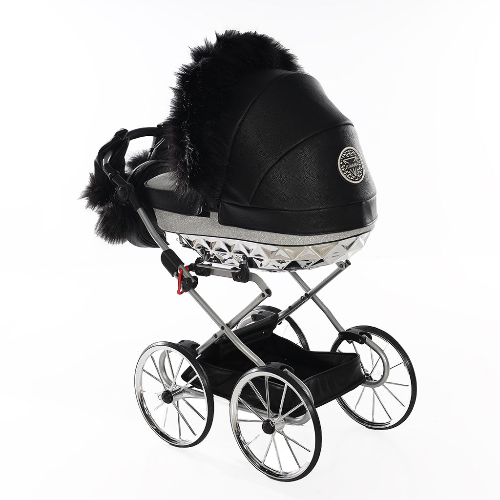 Junama Handcraft Glitter Black Silver Doll's Pram