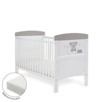 Obaby Grace Inspire Cot Bed & Fibre Mattress - Hello World Koala - Grey