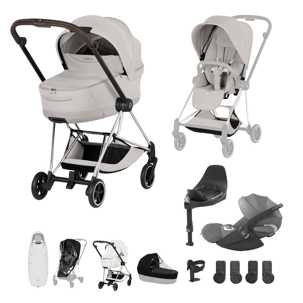 Cybex Mios Fold Cot Ultimate Travel System Bundle - Style City Grey & Chrome Brown Frame
