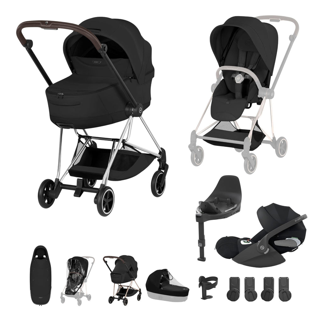 Cybex Mios Fold Cot Ultimate Travel System Bundle - Style Sepia Black & Chrome Brown Frame