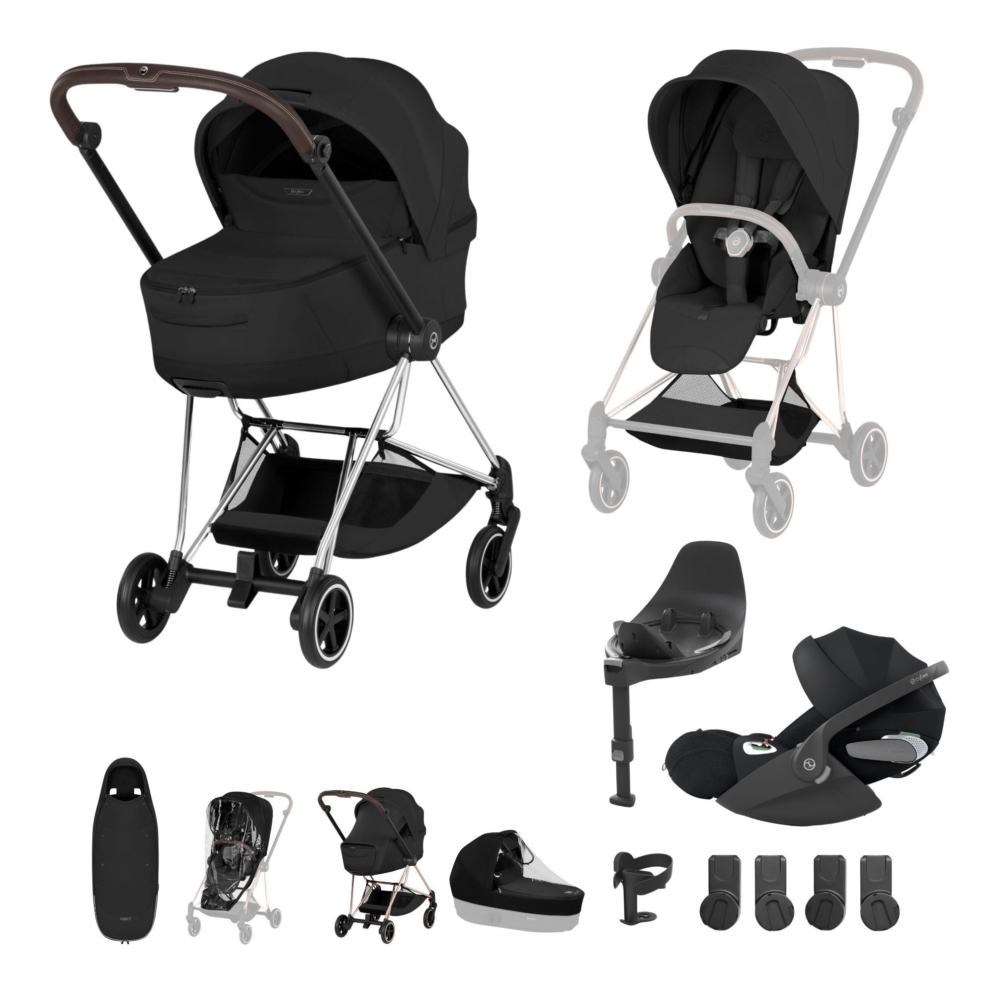 Cybex Mios Fold Cot Ultimate Travel System Bundle - Style Sepia Black & Chrome Brown Frame