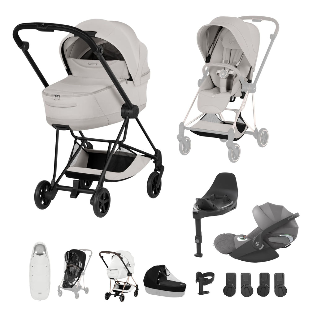 Cybex Mios Fold Cot Ultimate Travel System Bundle - Style City Grey & Matt Black Frame