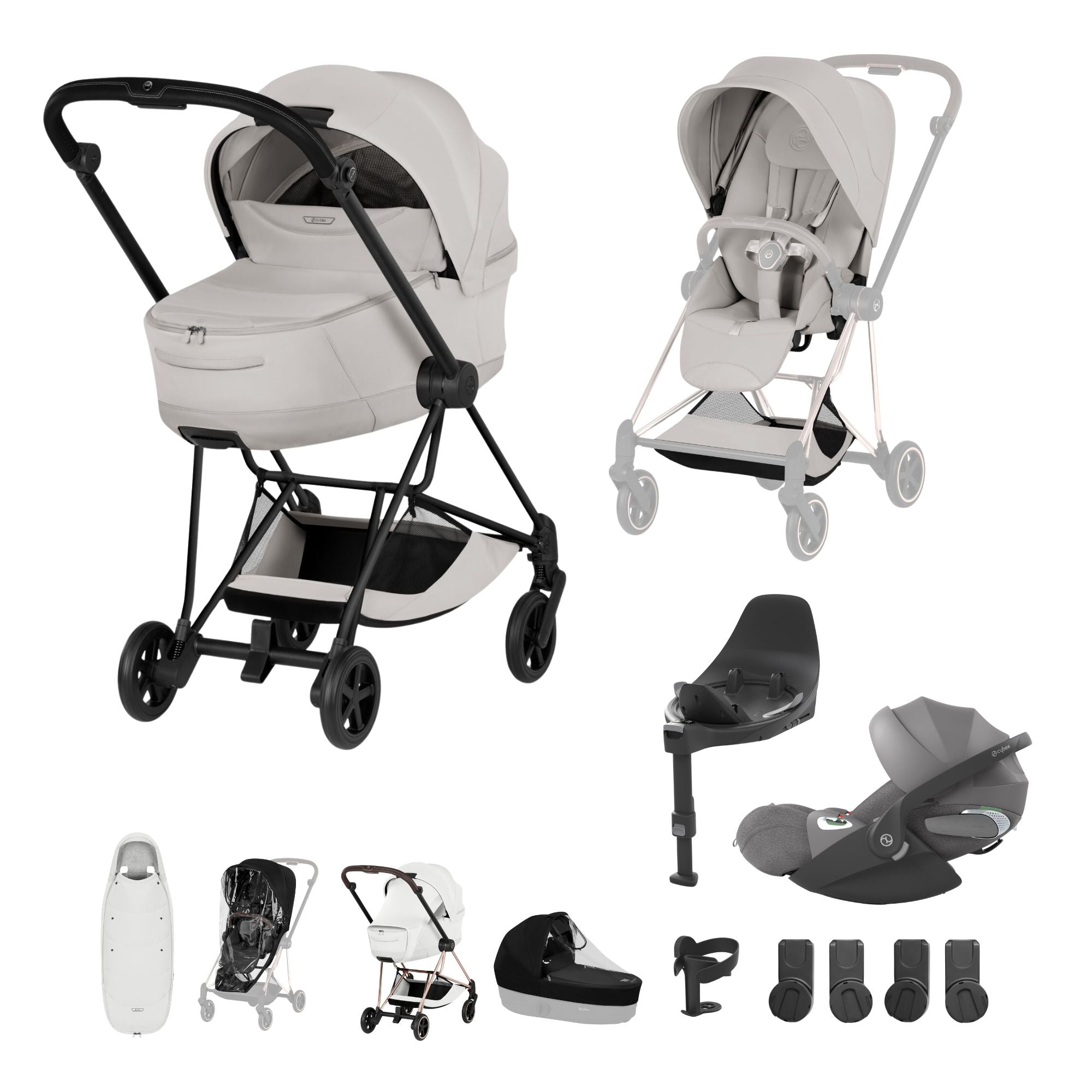 Cybex Mios Fold Cot Ultimate Travel System Bundle - Style City Grey & Matt Black Frame