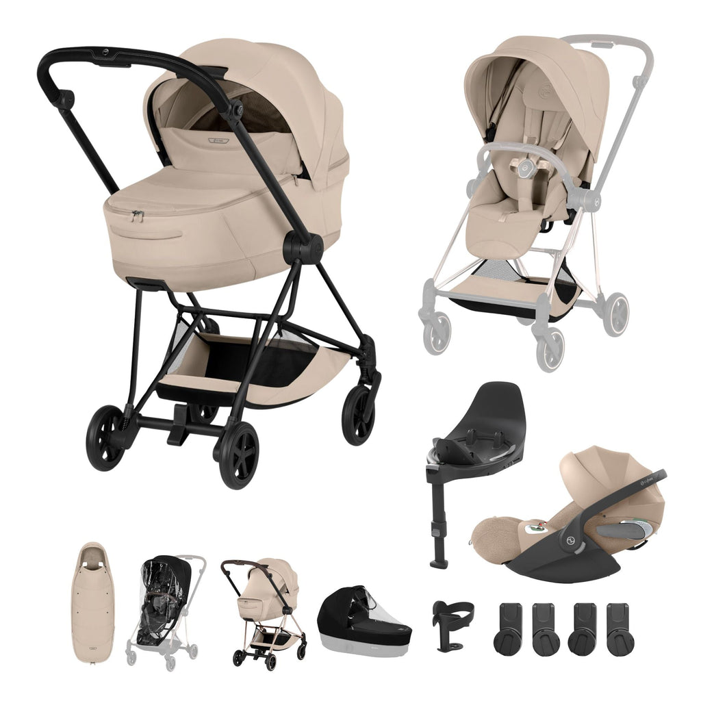 Cybex Mios Fold Cot Ultimate Travel System Bundle - Style Cozy Beige & Matt Black Frame