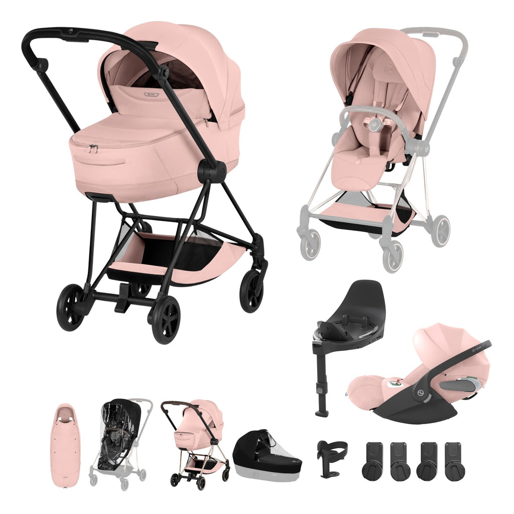 Cybex Mios Fold Cot Ultimate Travel System Bundle - Style Peach Pink & Matt Black Frame