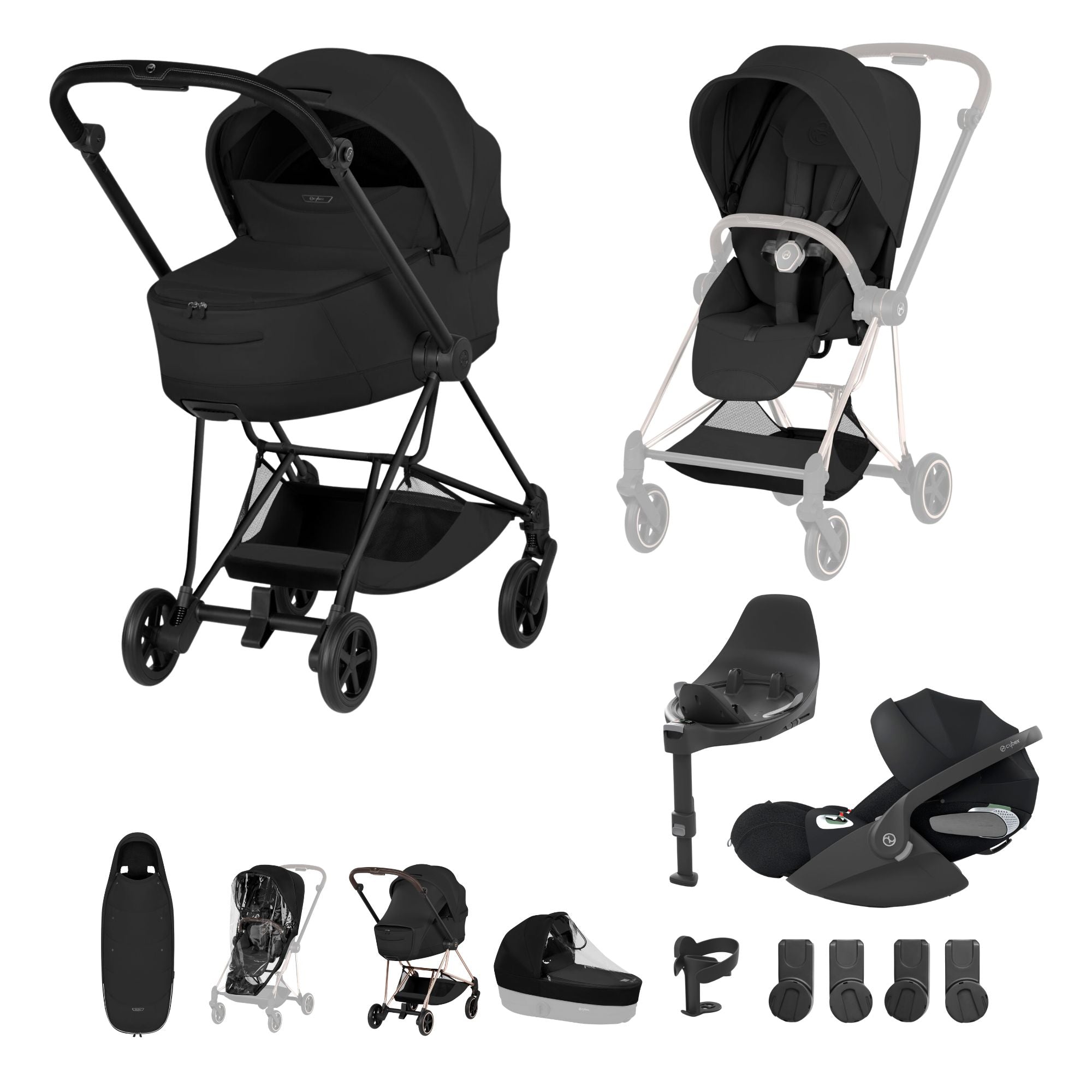 Cybex Mios Fold Cot Ultimate Travel System Bundle - Style Sepia Black & Matt Black Frame