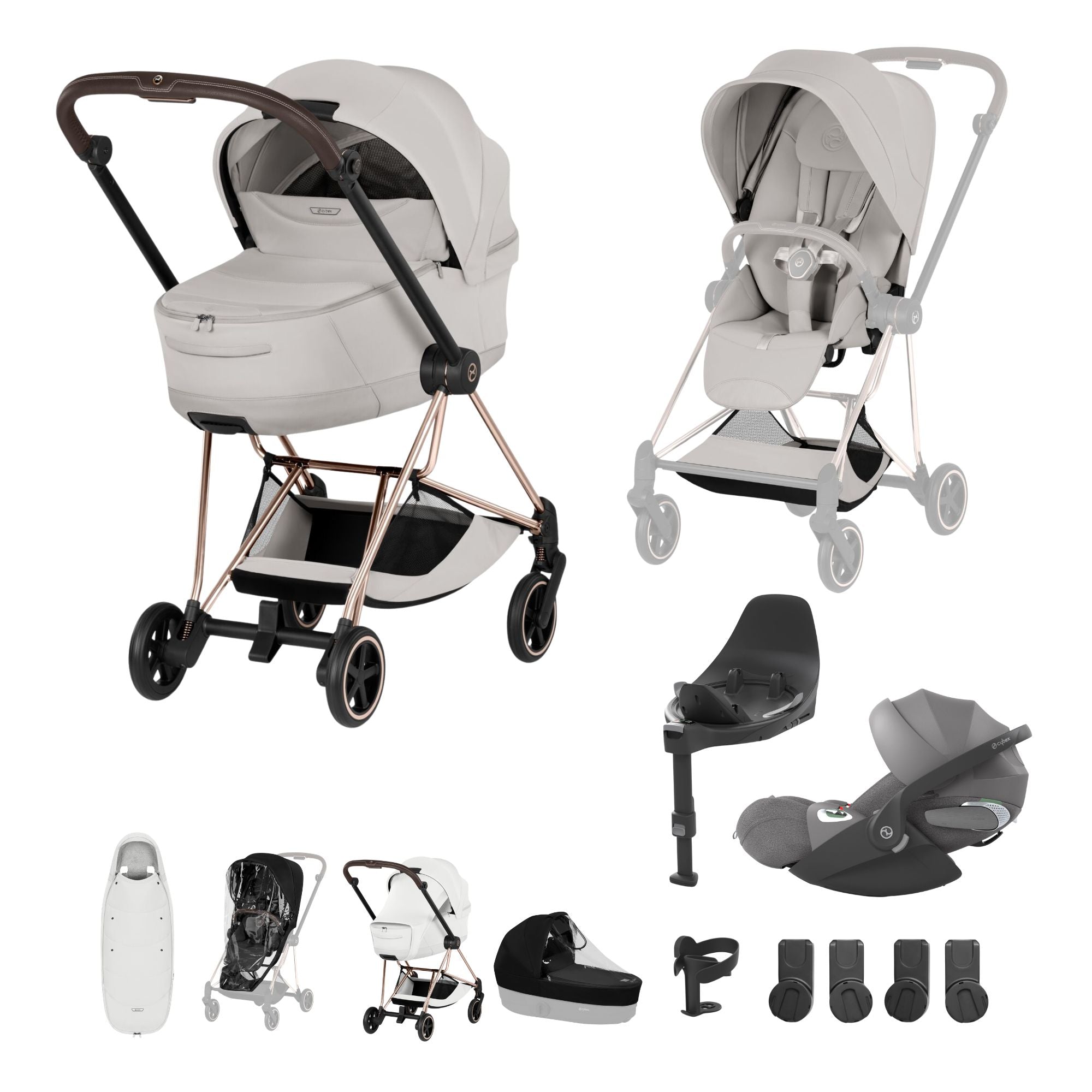 Cybex Mios Fold Cot Ultimate Travel System Bundle - Style City Grey & Rose Gold Frame