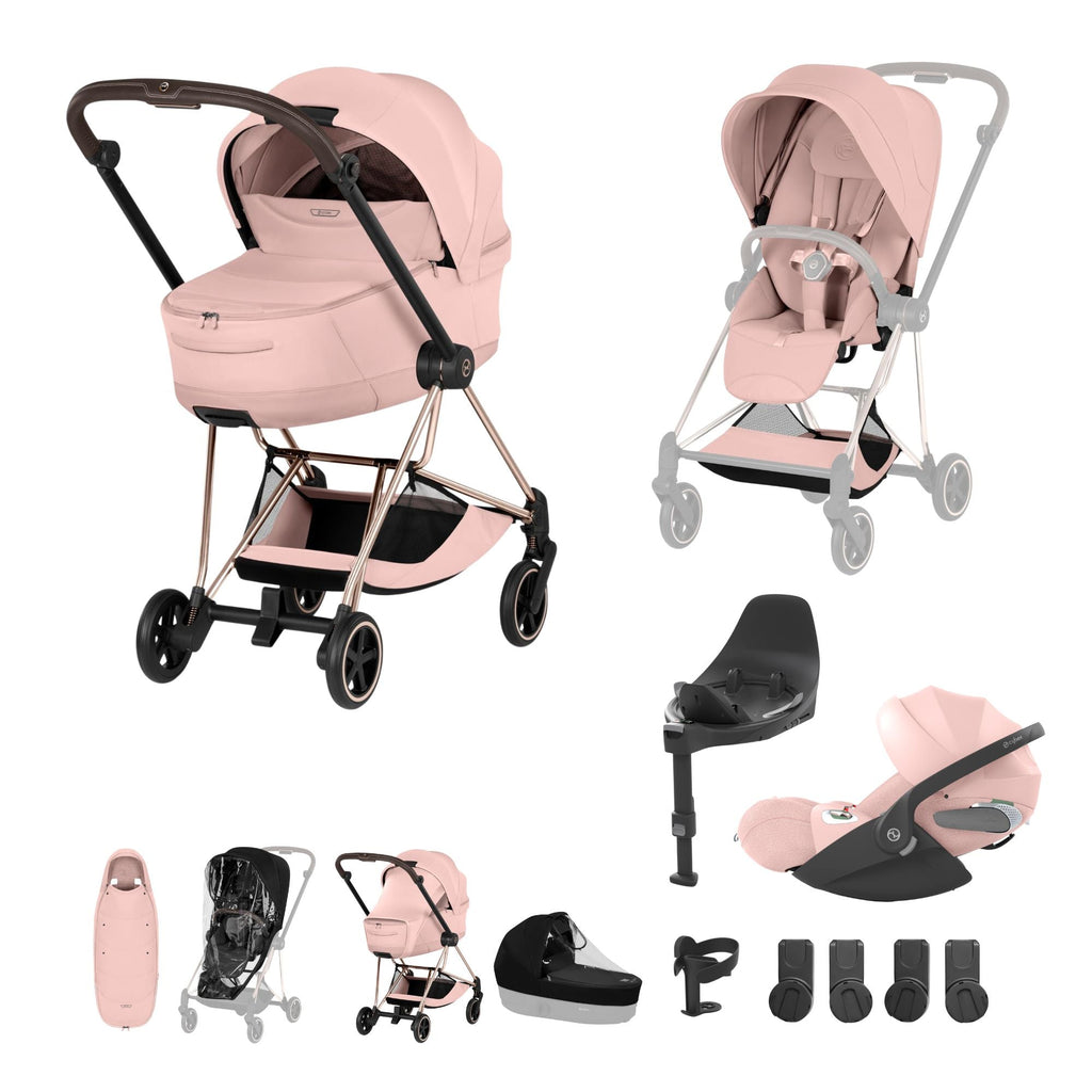 Cybex Mios Fold Cot Ultimate Travel System Bundle- Style Peach Pink & Rose Gold Frame