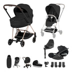 Cybex Mios Fold Cot Ultimate Travel System Bundle- Style Sepia Black & Rose Gold Frame