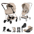 Cybex Mios Fold Cot Travel System Bundle - Style Cozy Beige & Rose Gold Frame