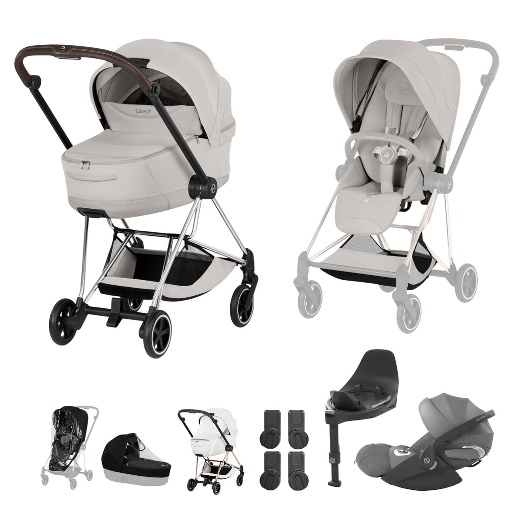 Cybex Mios Fold Cot Travel System Bundle - Style City Grey & Chrome Brown Frame