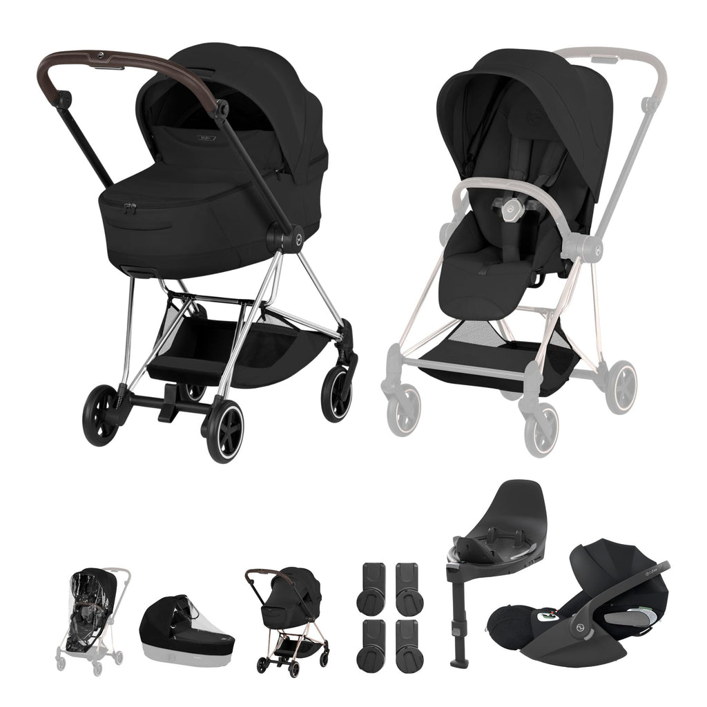 Cybex Mios Fold Cot Travel System Bundle - Style Sepia Black & Chrome Brown Frame