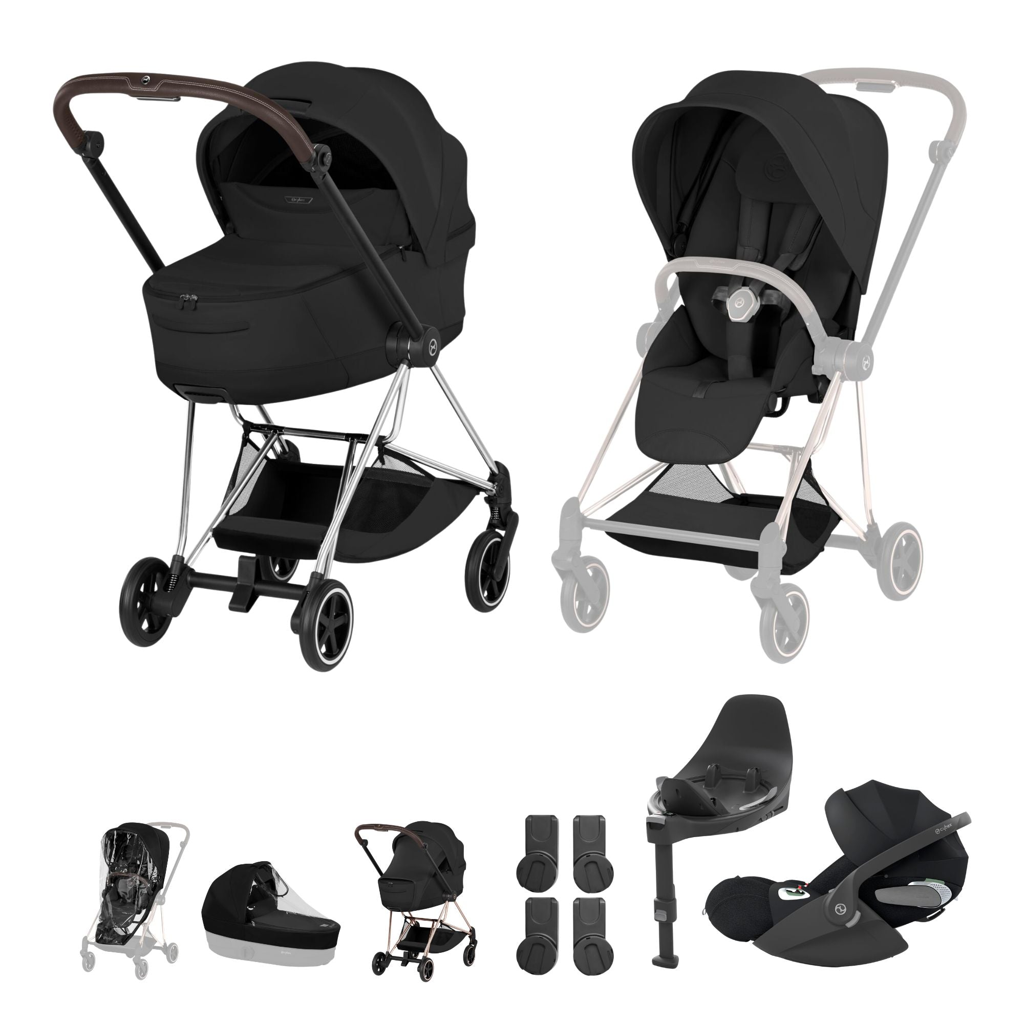 Cybex Mios Fold Cot Travel System Bundle - Style Sepia Black & Chrome Brown Frame