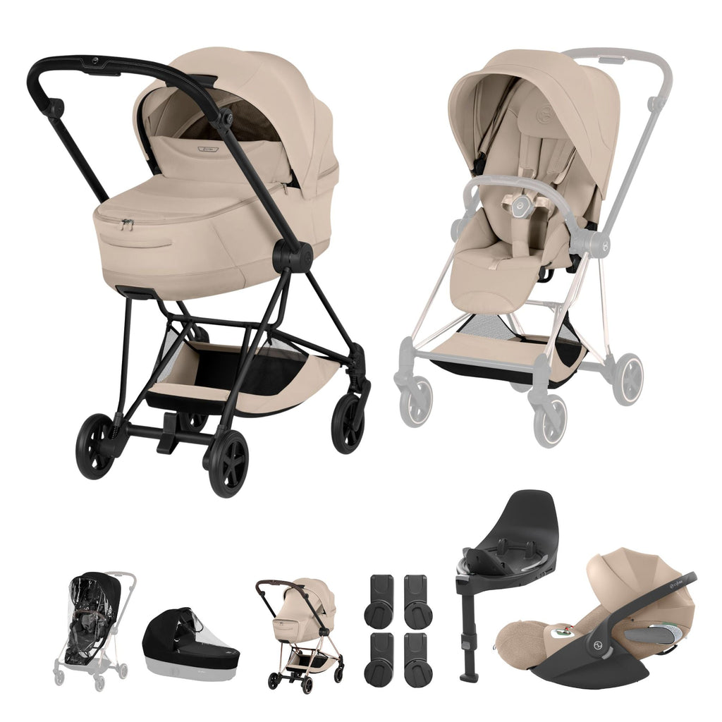 Cybex Mios Fold Cot Travel System Bundle - Style Cozy Beige & Matt Black Frame