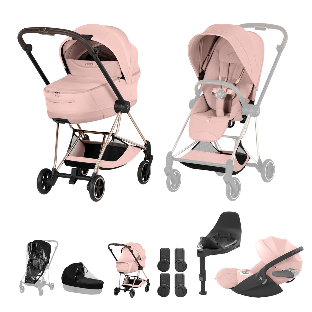 Cybex Mios Fold Cot Travel System Bundle - Style Peach Pink & Rose Gold Frame