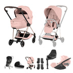 Cybex Mios Fold Cot Travel System Bundle - Style Peach Pink & Rose Gold Frame