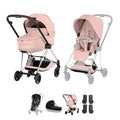 Cybex Mios Style Pushchair & Fold Cot Bundle - Peach Pink & Chrome Brown Frame
