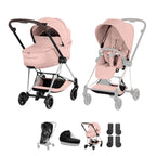 Cybex Mios Style Pushchair & Fold Cot Bundle - Peach Pink & Chrome Brown Frame