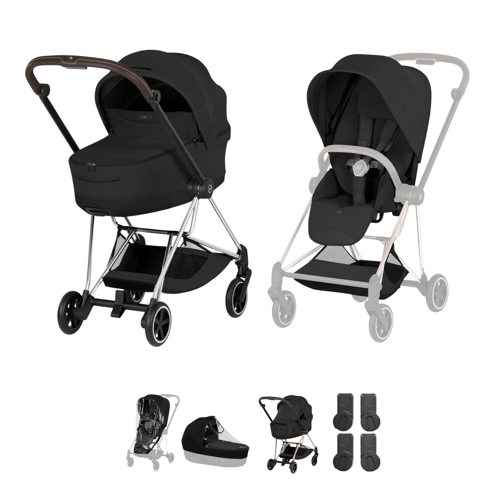 Cybex Mios Style Pushchair & Fold Cot Bundle - Sepia Black & Chrome Brown Frame
