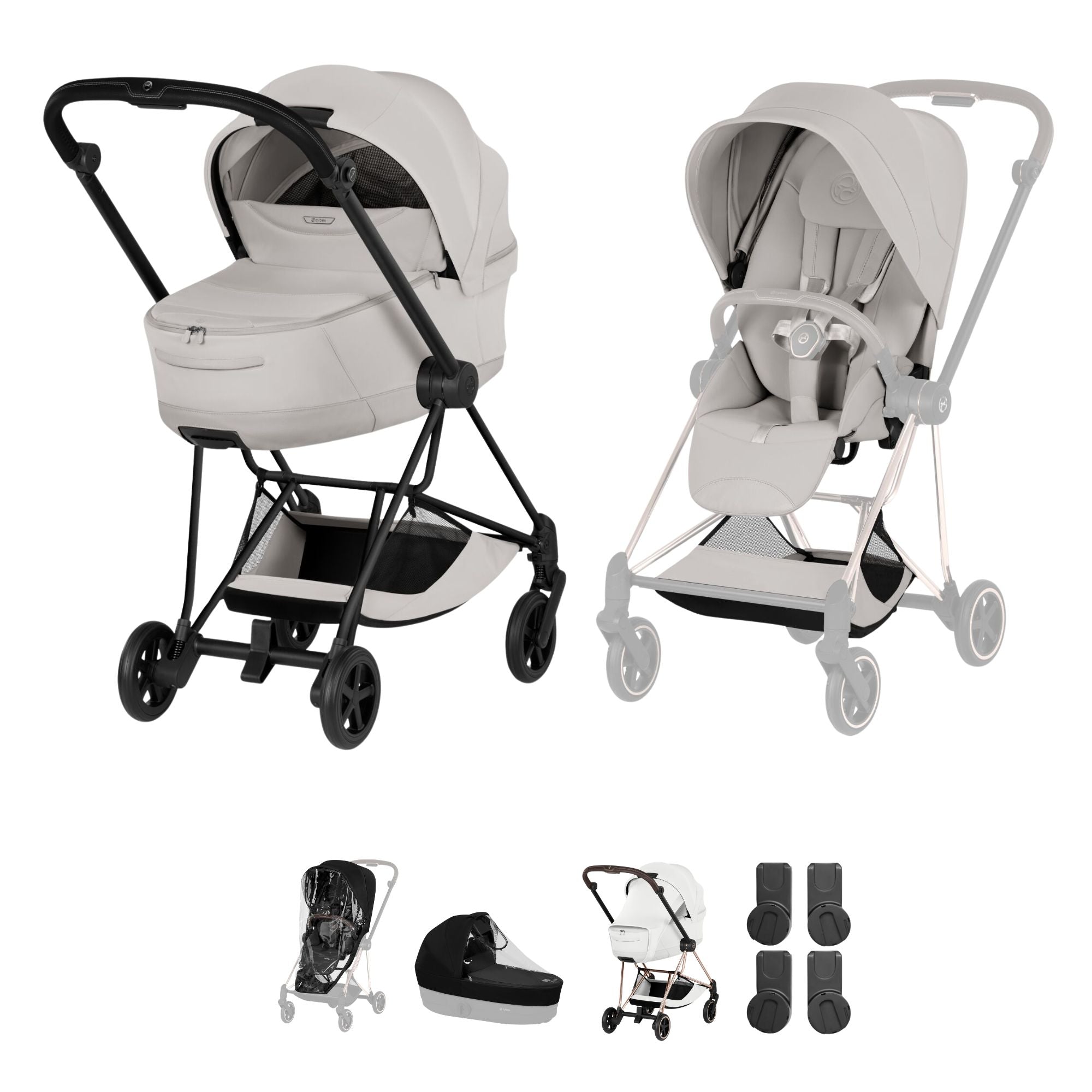 Cybex Mios Style Pushchair & Fold Cot Bundle - City Grey & Matt Black Frame