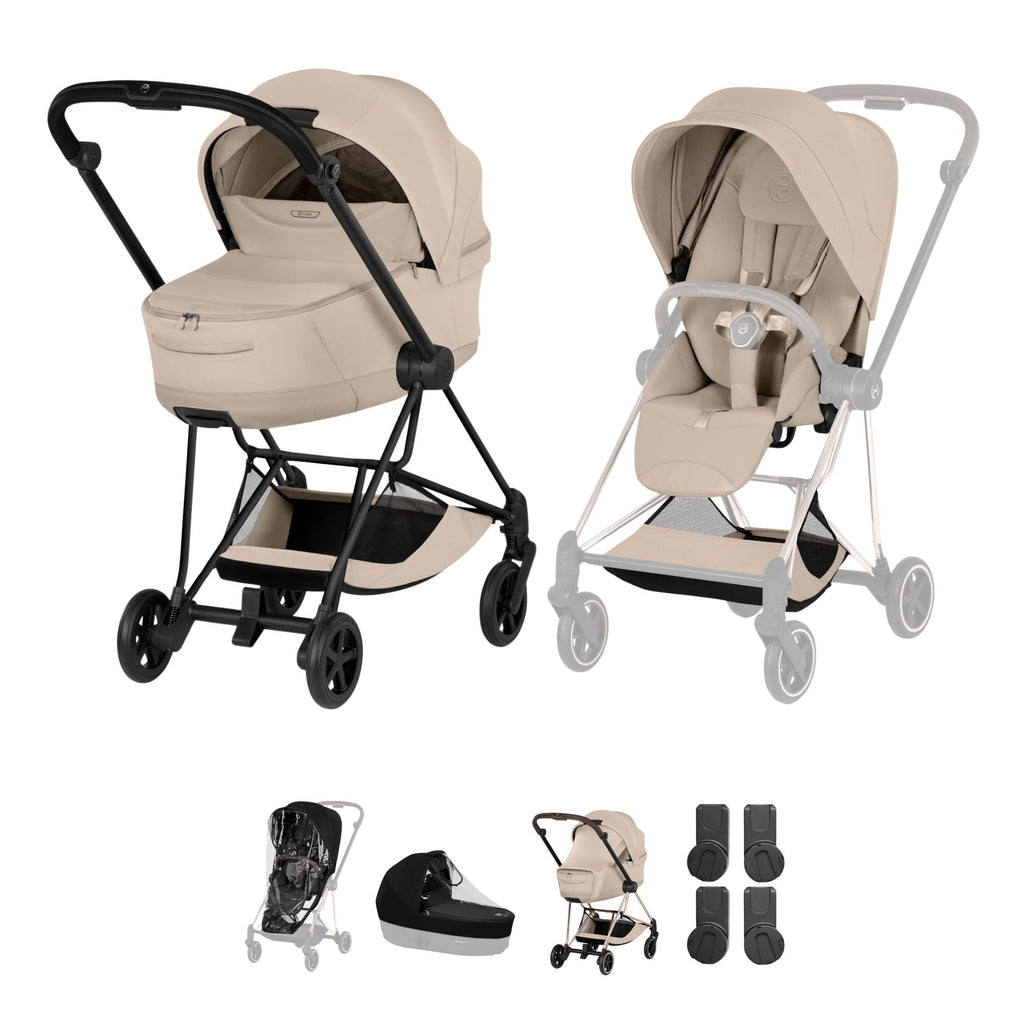 Cybex Mios Style Pushchair & Fold Cot Bundle - Cozy Beige & Matt Black Frame