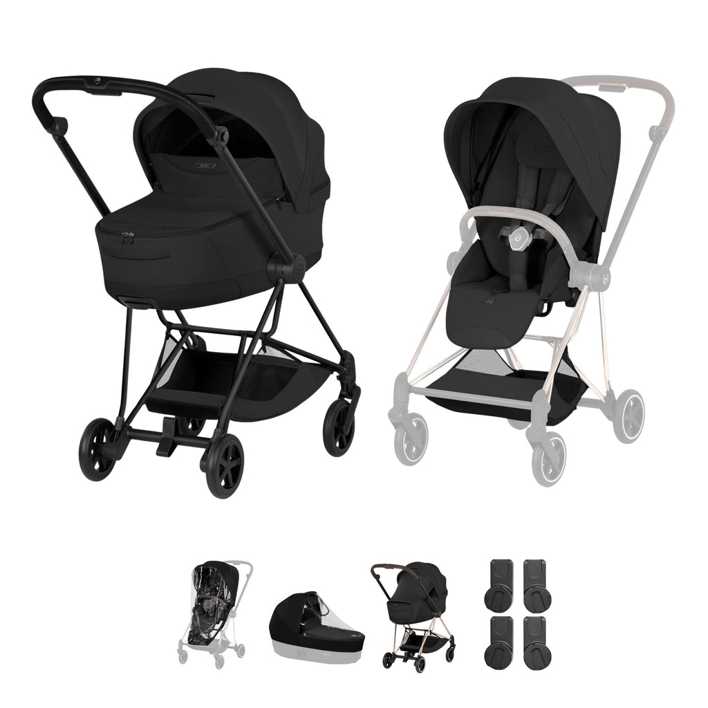Cybex Mios Style Pushchair & Fold Cot Bundle - Sepia Black & Matt Black Frame