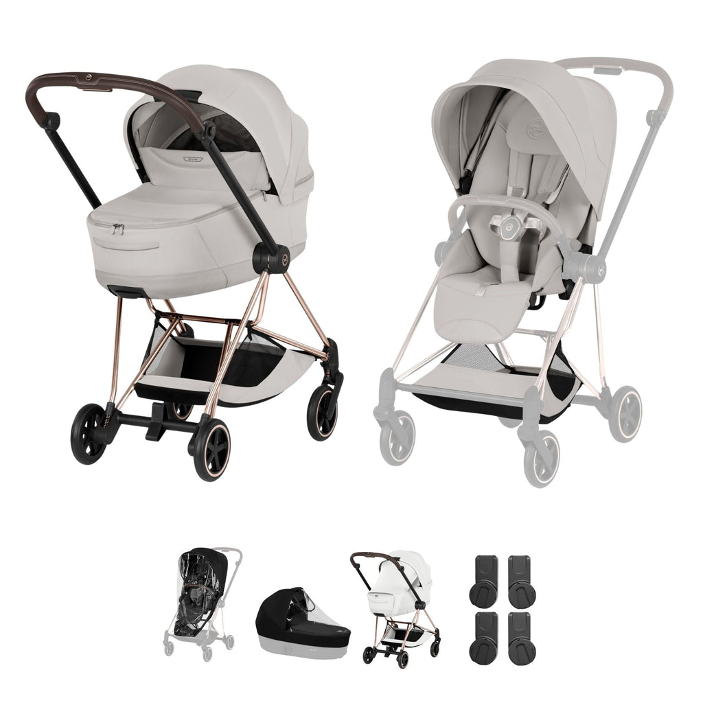 Cybex Mios Style Pushchair & Fold Cot Bundle - City Grey & Rose Gold Frame