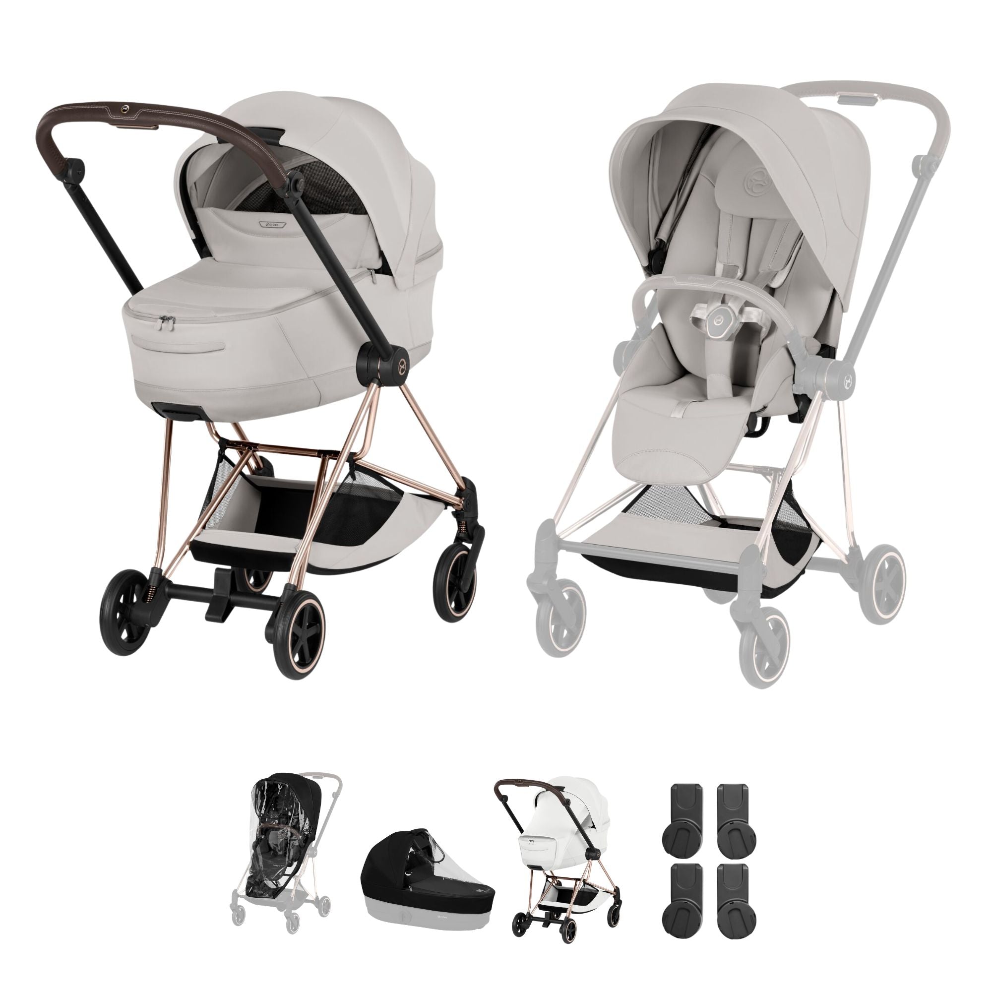 Cybex Mios Style Pushchair & Fold Cot Bundle - City Grey & Rose Gold Frame