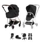Cybex Mios Style Pushchair & Fold Cot Bundle - Sepia Black & Rose Gold Frame