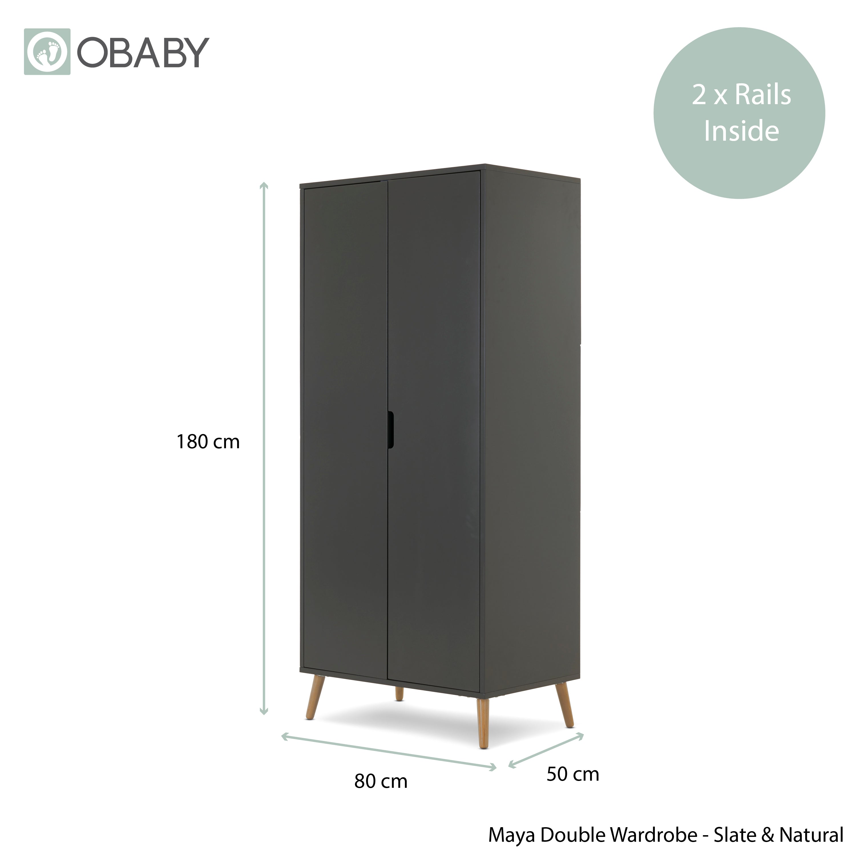 Obaby Maya Double Wardrobe - Slate