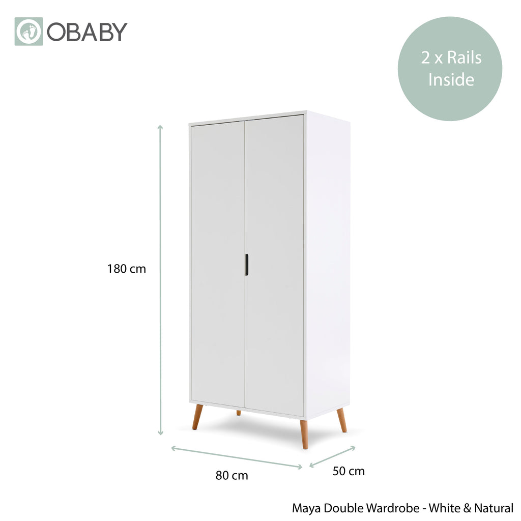 Obaby Maya Double Wardrobe - White With Natural