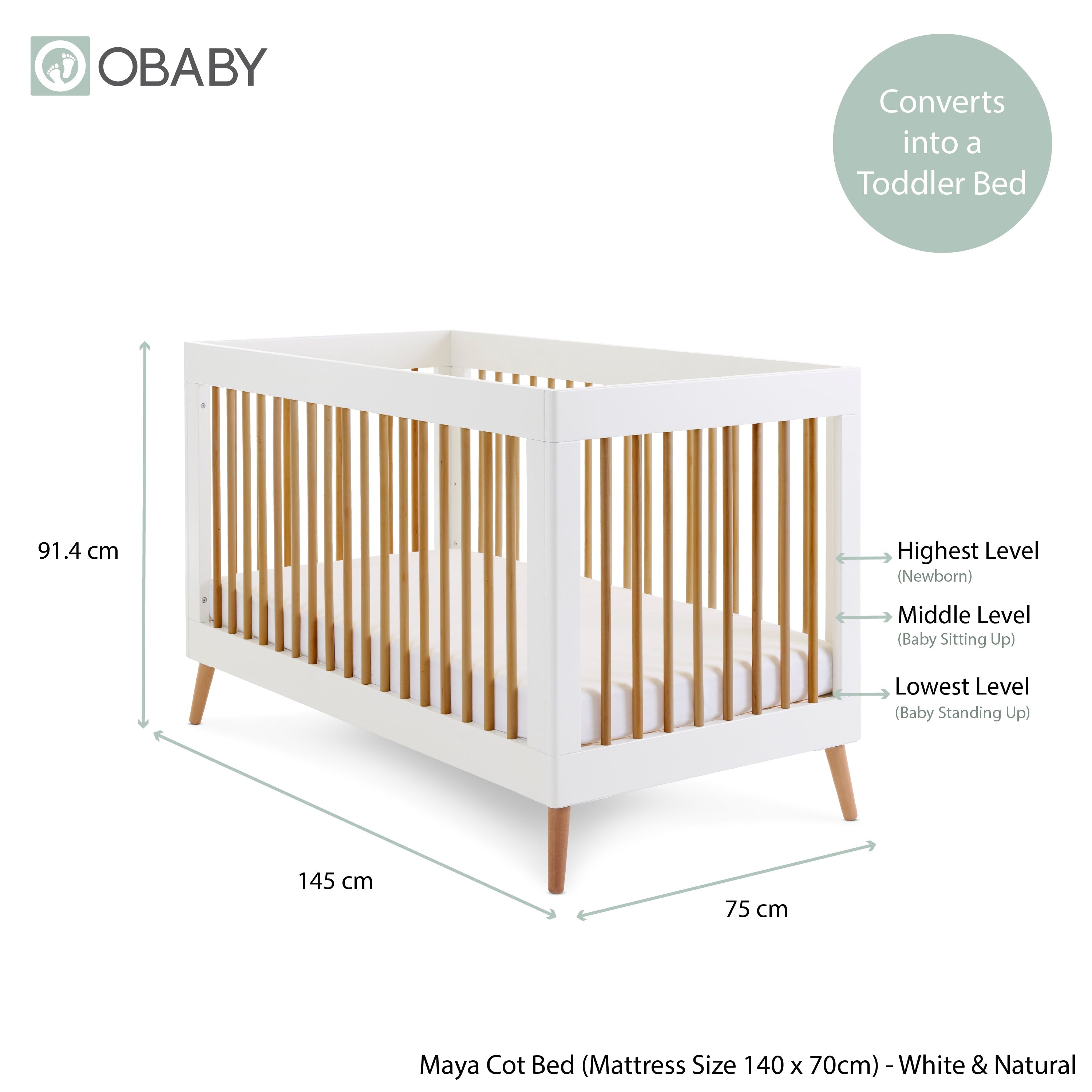 Obaby Maya 3 Piece Room Set - White With Natural
