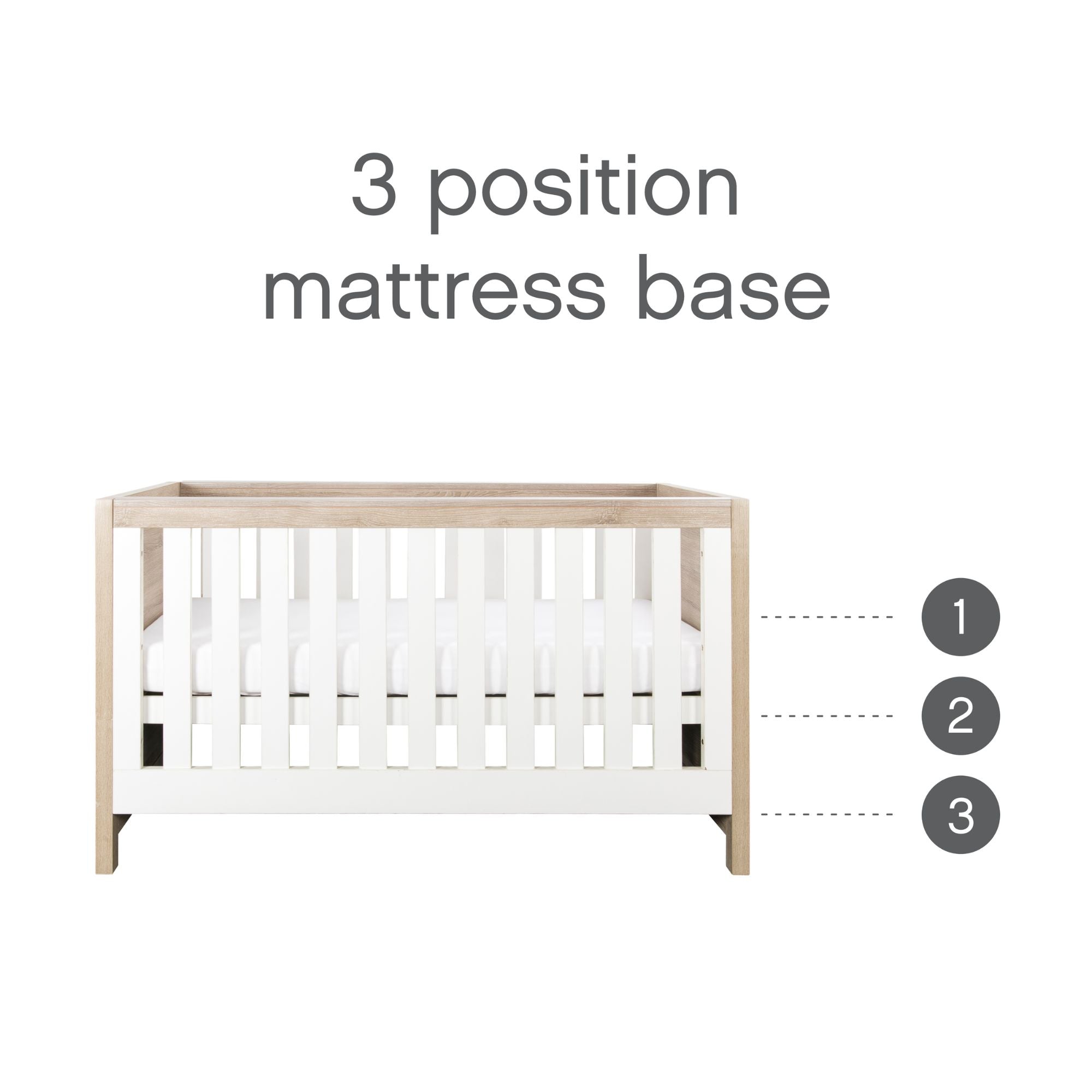 Tutti Bambini Modena 3 in 1 Cot Bed - White & Oak