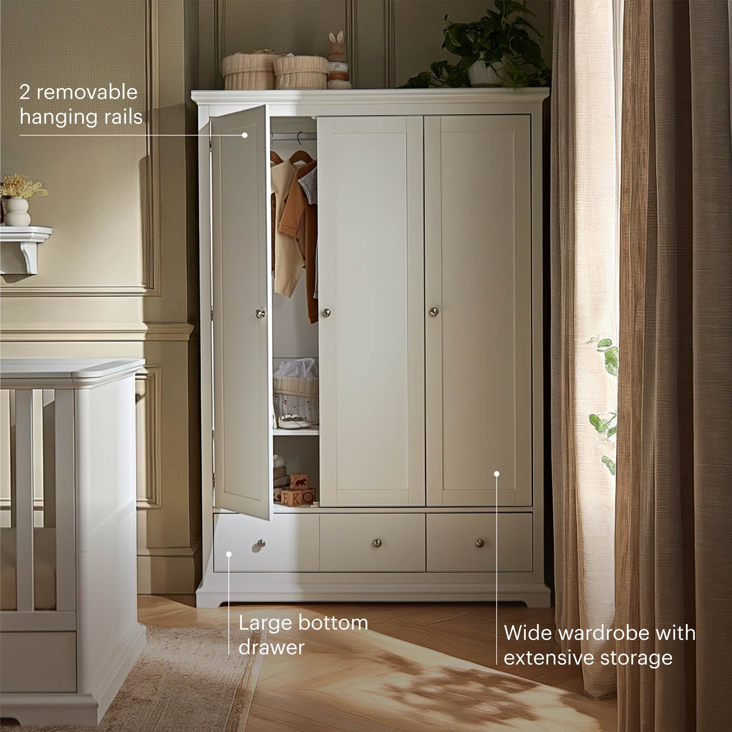 CuddleCo Beaumont Triple Wardrobe - White