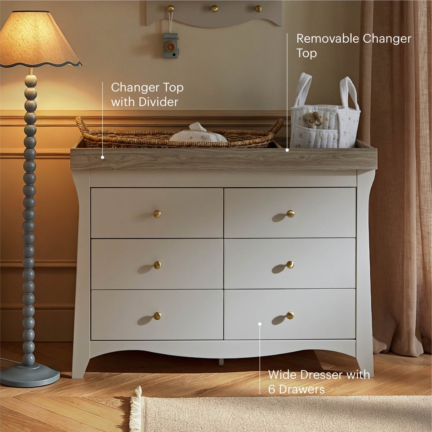 CuddleCo Clara Luxe 2 Piece Nursery Furniture Set (Cot Bed & Dresser) - Cashmere & Ash