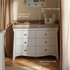 CuddleCo Clara Luxe 3 Piece Nursery Furniture Set (Cot Bed, Dresser & Wardrobe) - White & Ash
