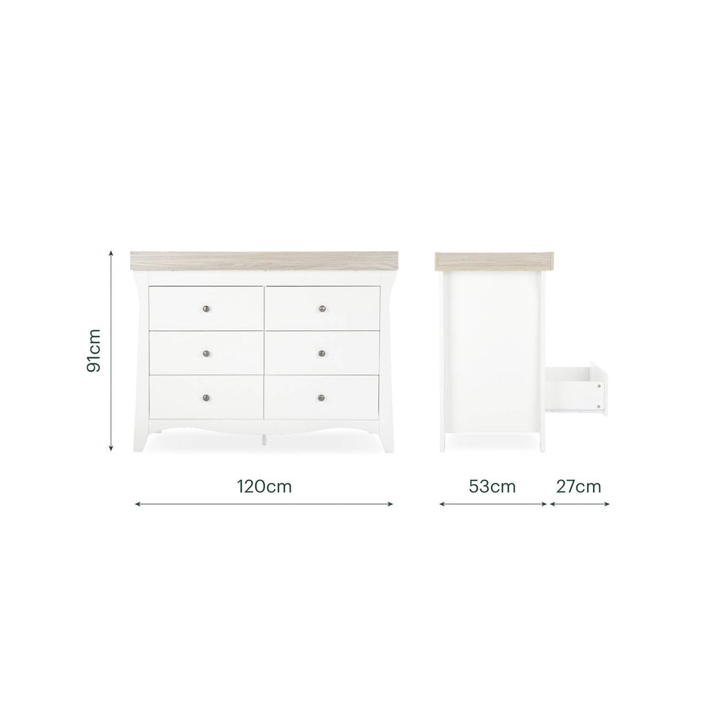 CuddleCo Clara Wide 6 Drawer Dresser & Changer - White & Ash