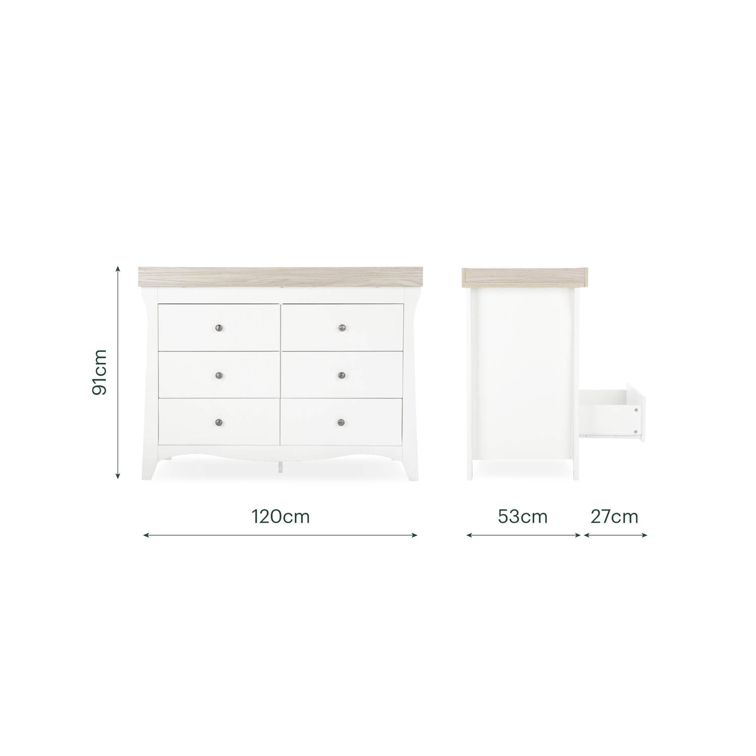 CuddleCo Clara Wide 6 Drawer Dresser & Changer - White & Ash