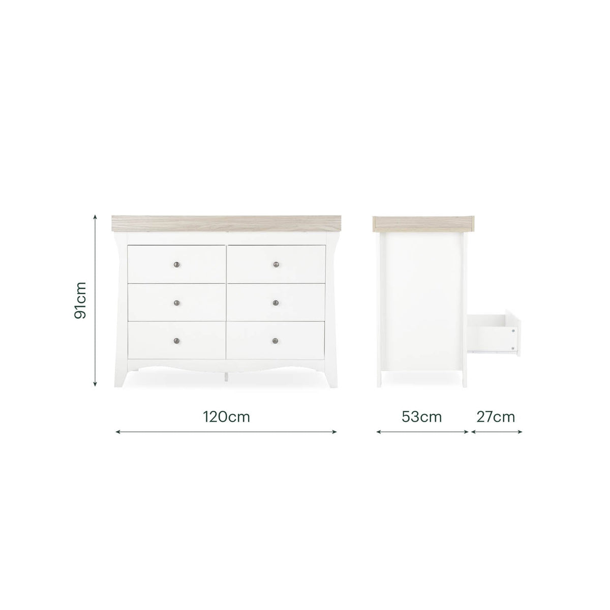CuddleCo Clara Wide 6 Drawer Dresser & Changer - White & Ash