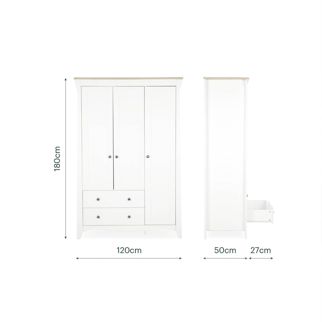 CuddleCo Clara 3 Door Triple Wardrobe - White & Ash