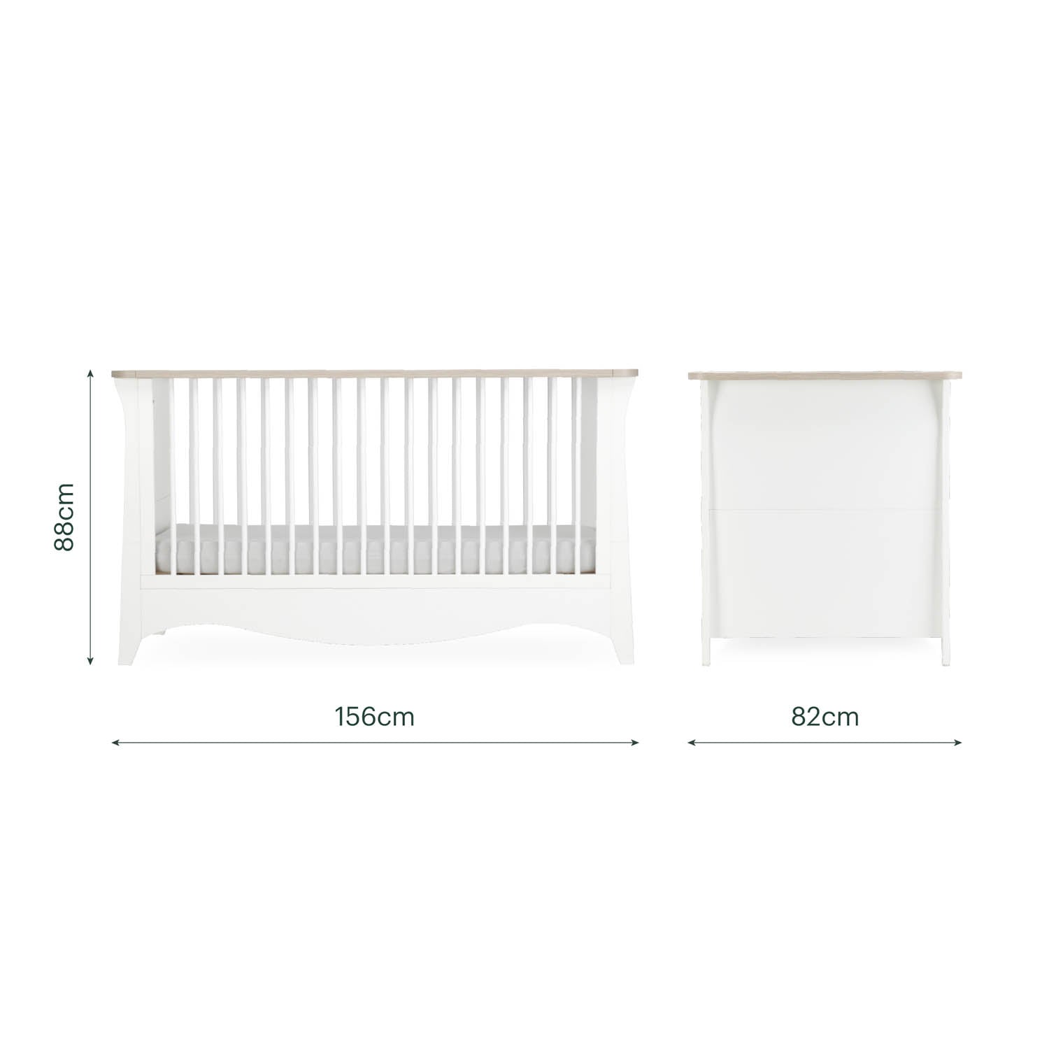 CuddleCo Clara Luxe 2 Piece Nursery Furniture Set (Cot Bed & Dresser) - White & Ash