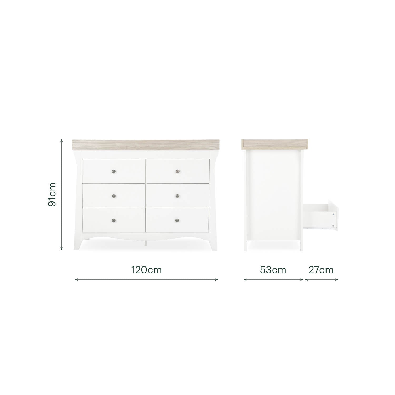 CuddleCo Clara Luxe 2 Piece Nursery Furniture Set (Cot Bed & Dresser) - White & Ash