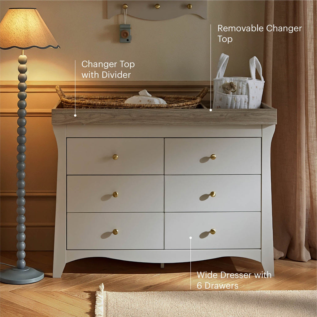 CuddleCo Clara Luxe 3 Piece Nursery Furniture Set (Cot Bed, Dresser & Wardrobe) - Cashmere & Ash