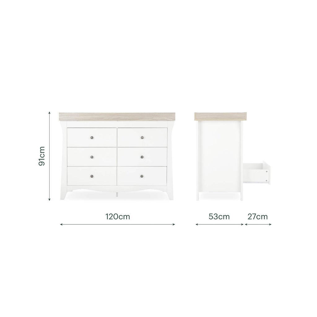 CuddleCo Clara Luxe 3 Piece Nursery Furniture Set (Cot Bed, Dresser & Wardrobe) - White & Ash