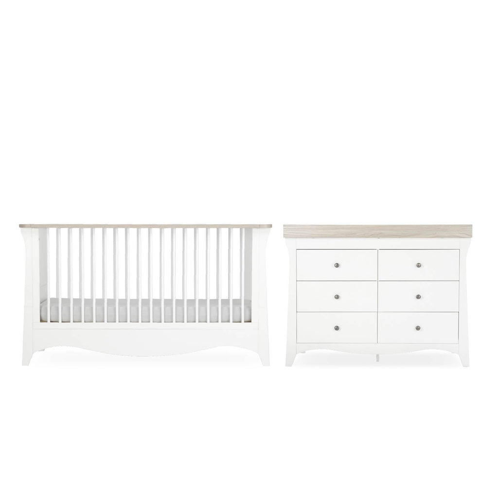 CuddleCo Clara Luxe 2 Piece Nursery Furniture Set (Cot Bed & Dresser) - White & Ash