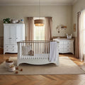 CuddleCo Clara Luxe 3 Piece Nursery Furniture Set (Cot Bed, Dresser & Wardrobe) - White & Ash